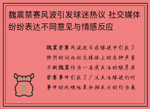魏震禁赛风波引发球迷热议 社交媒体纷纷表达不同意见与情感反应