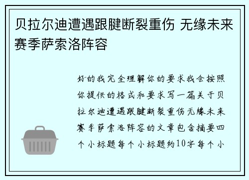 贝拉尔迪遭遇跟腱断裂重伤 无缘未来赛季萨索洛阵容